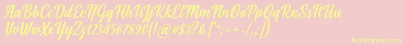 Soe Font by Situjuh 7NTypes-Schriftart – Gelbe Schriften auf rosa Hintergrund
