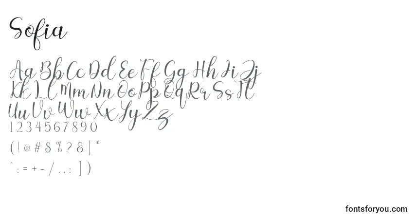 Шрифт Sofia – алфавит, цифры, специальные символы