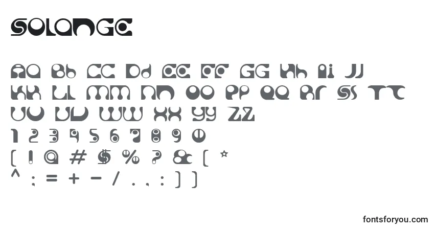 A fonte Solange (141352) – alfabeto, números, caracteres especiais