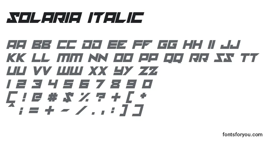 Czcionka Solaria italic – alfabet, cyfry, specjalne znaki