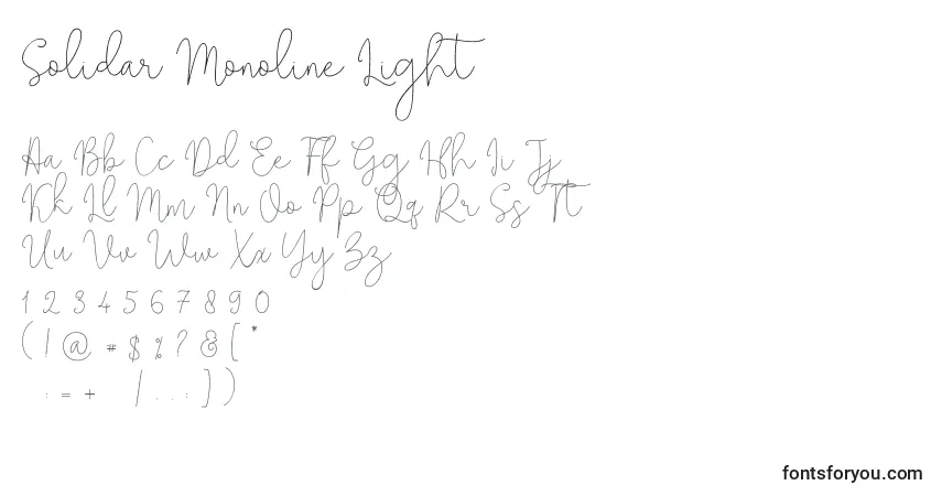 Шрифт Solidar Monoline Light (141366) – алфавит, цифры, специальные символы