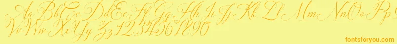 フォントSolidaritha Script – オレンジの文字が黄色の背景にあります。