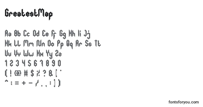 Czcionka GreatestMap – alfabet, cyfry, specjalne znaki