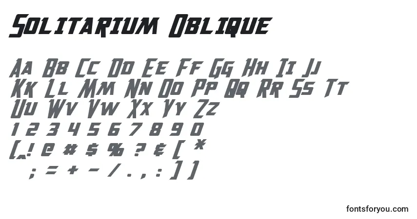 Czcionka Solitarium Oblique – alfabet, cyfry, specjalne znaki
