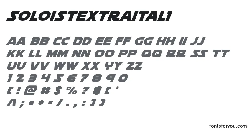 Czcionka Soloistextraital1 – alfabet, cyfry, specjalne znaki