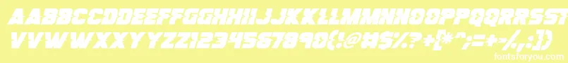 Fonte Son Of A Glitch Italic – fontes brancas em um fundo amarelo