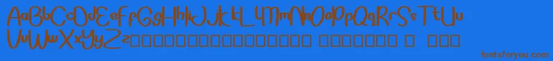 フォントSonddesip – 茶色の文字が青い背景にあります。