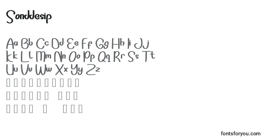 Schriftart Sonddesip (141417) – Alphabet, Zahlen, spezielle Symbole