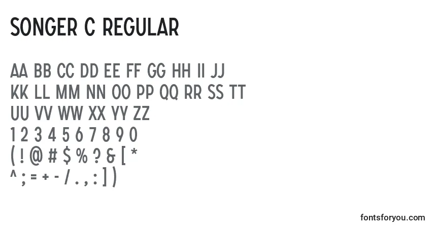 Czcionka SONGER C Regular – alfabet, cyfry, specjalne znaki