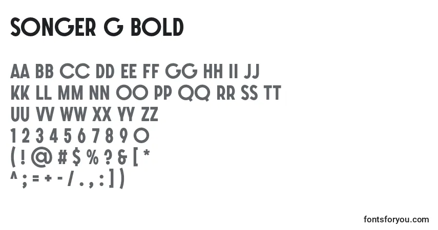 Schriftart SONGER G Bold – Alphabet, Zahlen, spezielle Symbole