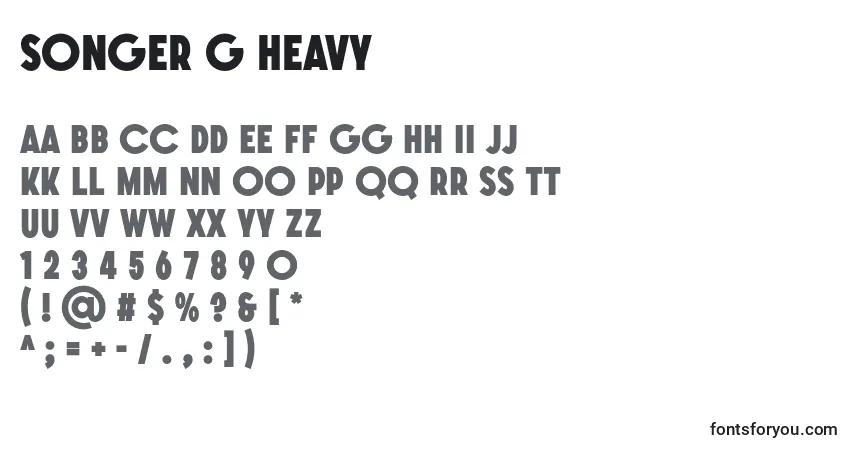 Schriftart SONGER G Heavy – Alphabet, Zahlen, spezielle Symbole