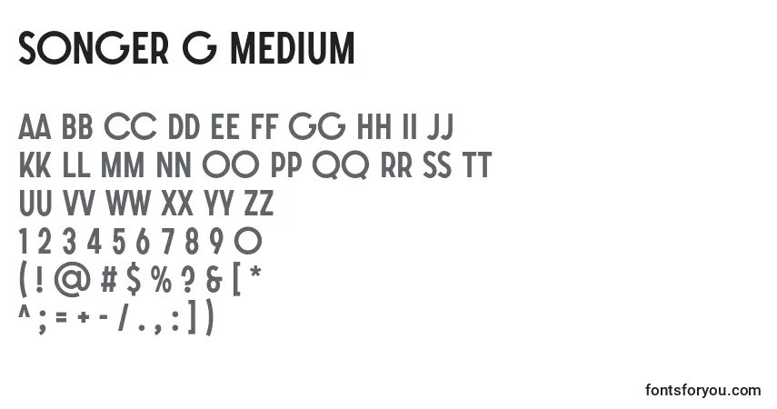 Schriftart SONGER G Medium – Alphabet, Zahlen, spezielle Symbole