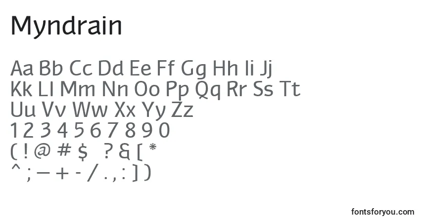 A fonte Myndrain – alfabeto, números, caracteres especiais