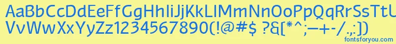 Saiba mais sobre a fonte Myndrain Fonte Myndrain – fontes azuis em um fundo amarelo