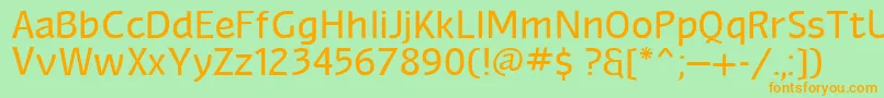 フォントMyndrain – オレンジの文字が緑の背景にあります。