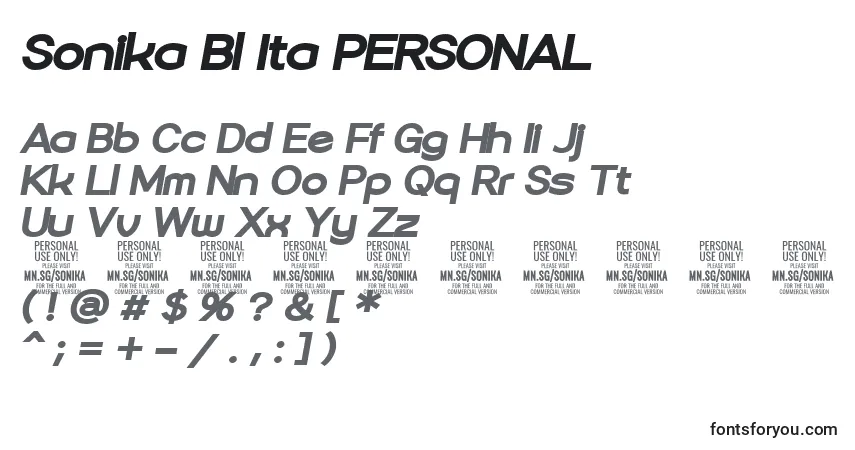 A fonte Sonika Bl Ita PERSONAL – alfabeto, números, caracteres especiais