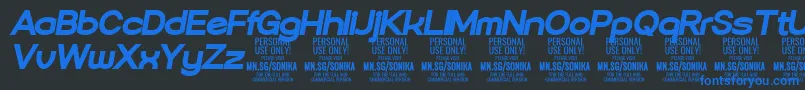 フォントSonika Bl Ita PERSONAL – 黒い背景に青い文字