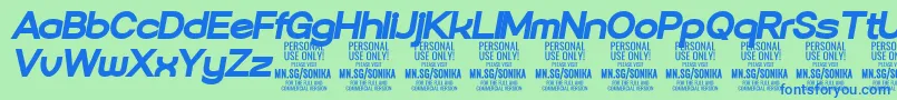 Шрифт Sonika Bl Ita PERSONAL – синие шрифты на зелёном фоне