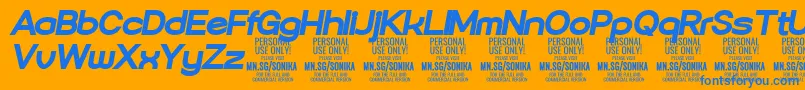 フォントSonika Bl Ita PERSONAL – オレンジの背景に青い文字