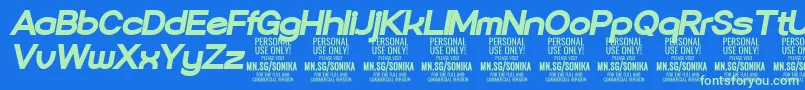 フォントSonika Bl Ita PERSONAL – 青い背景に緑のフォント