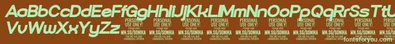 Sonika Bl Ita PERSONAL Font – Green Fonts on Brown Background
