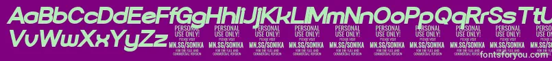 Sonika Bl Ita PERSONAL Font – Green Fonts on Purple Background