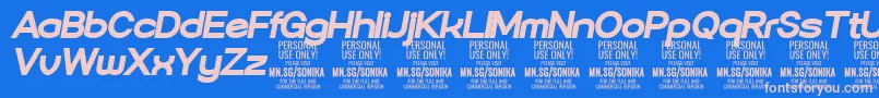 Sonika Bl Ita PERSONAL-Schriftart – Rosa Schriften auf blauem Hintergrund