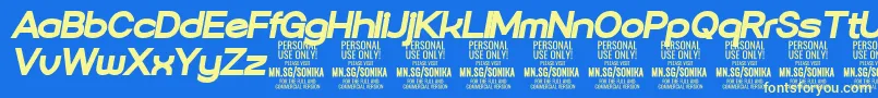 Sonika Bl Ita PERSONAL Font – Yellow Fonts on Blue Background