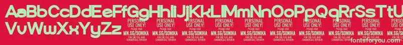 Sonika Bl PERSONAL Font – Green Fonts on Red Background