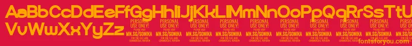 フォントSonika Bl PERSONAL – 赤い背景にオレンジの文字