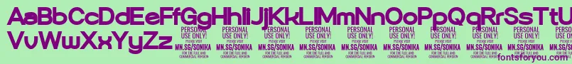 Sonika Bl PERSONAL-fontti – violetit fontit vihreällä taustalla