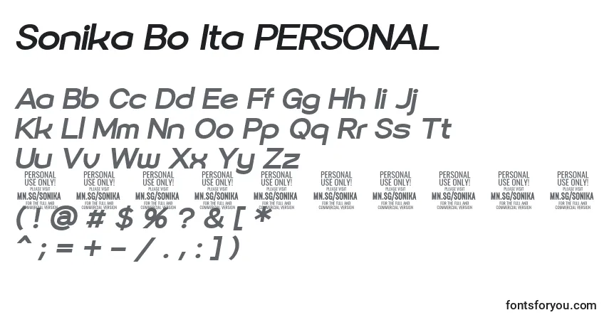 Czcionka Sonika Bo Ita PERSONAL – alfabet, cyfry, specjalne znaki