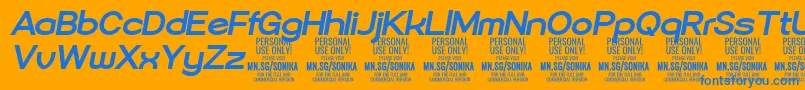 Sonika Bo Ita PERSONAL-Schriftart – Blaue Schriften auf orangefarbenem Hintergrund