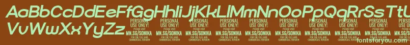 Sonika Bo Ita PERSONAL Font – Green Fonts on Brown Background