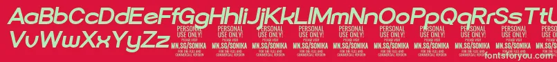 Sonika Bo Ita PERSONAL-fontti – vihreät fontit punaisella taustalla