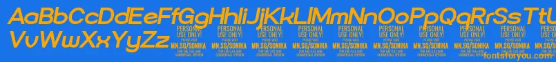 Sonika Bo Ita PERSONAL Font – Orange Fonts on Blue Background