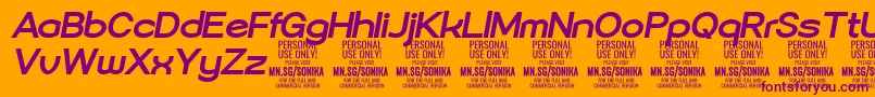 Sonika Bo Ita PERSONAL-fontti – violetit fontit oranssilla taustalla