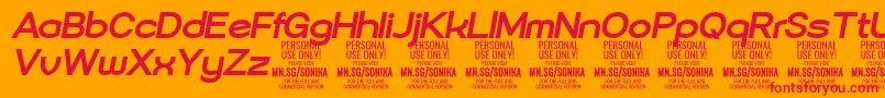 Sonika Bo Ita PERSONAL Font – Red Fonts on Orange Background