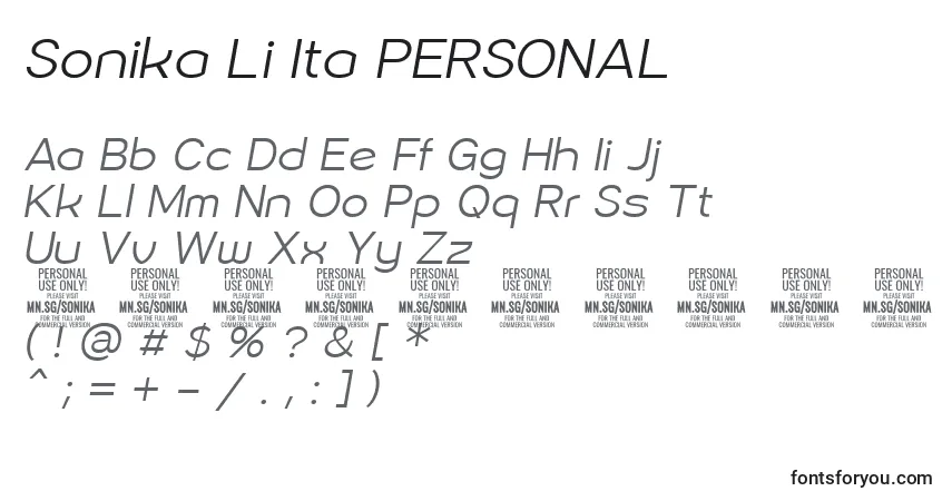Czcionka Sonika Li Ita PERSONAL – alfabet, cyfry, specjalne znaki