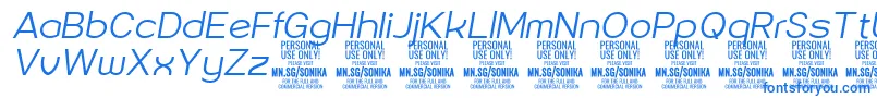 フォントSonika Li Ita PERSONAL – 白い背景に青い文字