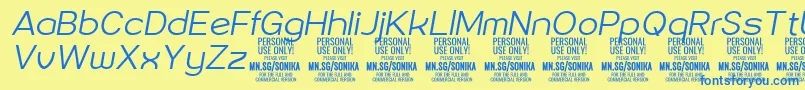 Sonika Li Ita PERSONAL Font – Blue Fonts on Yellow Background