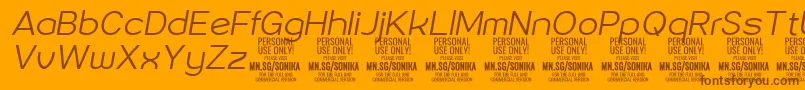 Weitere Informationen zur Sonika Li Ita PERSONAL-Schriftart Sonika Li Ita PERSONAL-Schriftart – Braune Schriften auf orangefarbenem Hintergrund