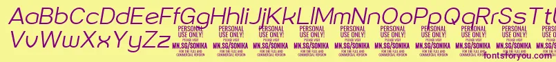 Sonika Li Ita PERSONAL Font – Purple Fonts on Yellow Background