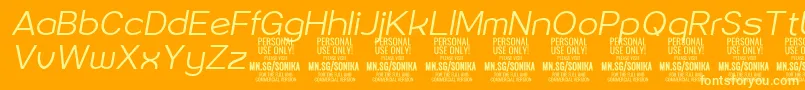 Подробнее о шрифте Sonika Li Ita PERSONAL Шрифт Sonika Li Ita PERSONAL – жёлтые шрифты на оранжевом фоне