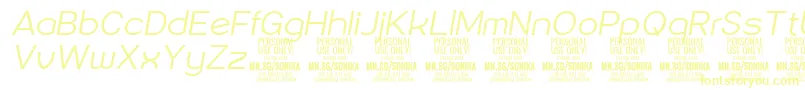 フォントSonika Li Ita PERSONAL – 白い背景に黄色の文字