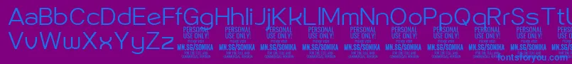 Sonika Li PERSONAL-Schriftart – Blaue Schriften auf violettem Hintergrund