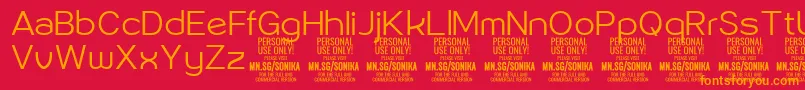 Sonika Li PERSONAL-Schriftart – Orangefarbene Schriften auf rotem Hintergrund