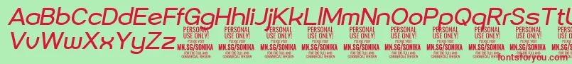 Шрифт Sonika Re Ita PERSONAL – красные шрифты на зелёном фоне