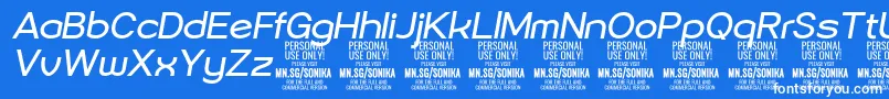 Sonika Re Ita PERSONAL Font – White Fonts on Blue Background