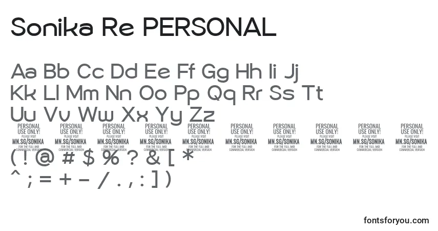 A fonte Sonika Re PERSONAL – alfabeto, números, caracteres especiais